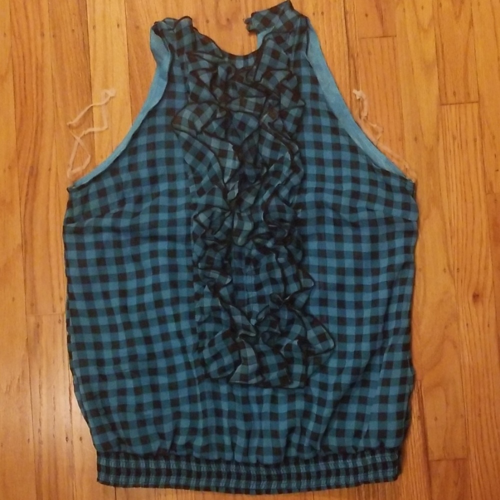 Xhilaration blue/black ruffled top